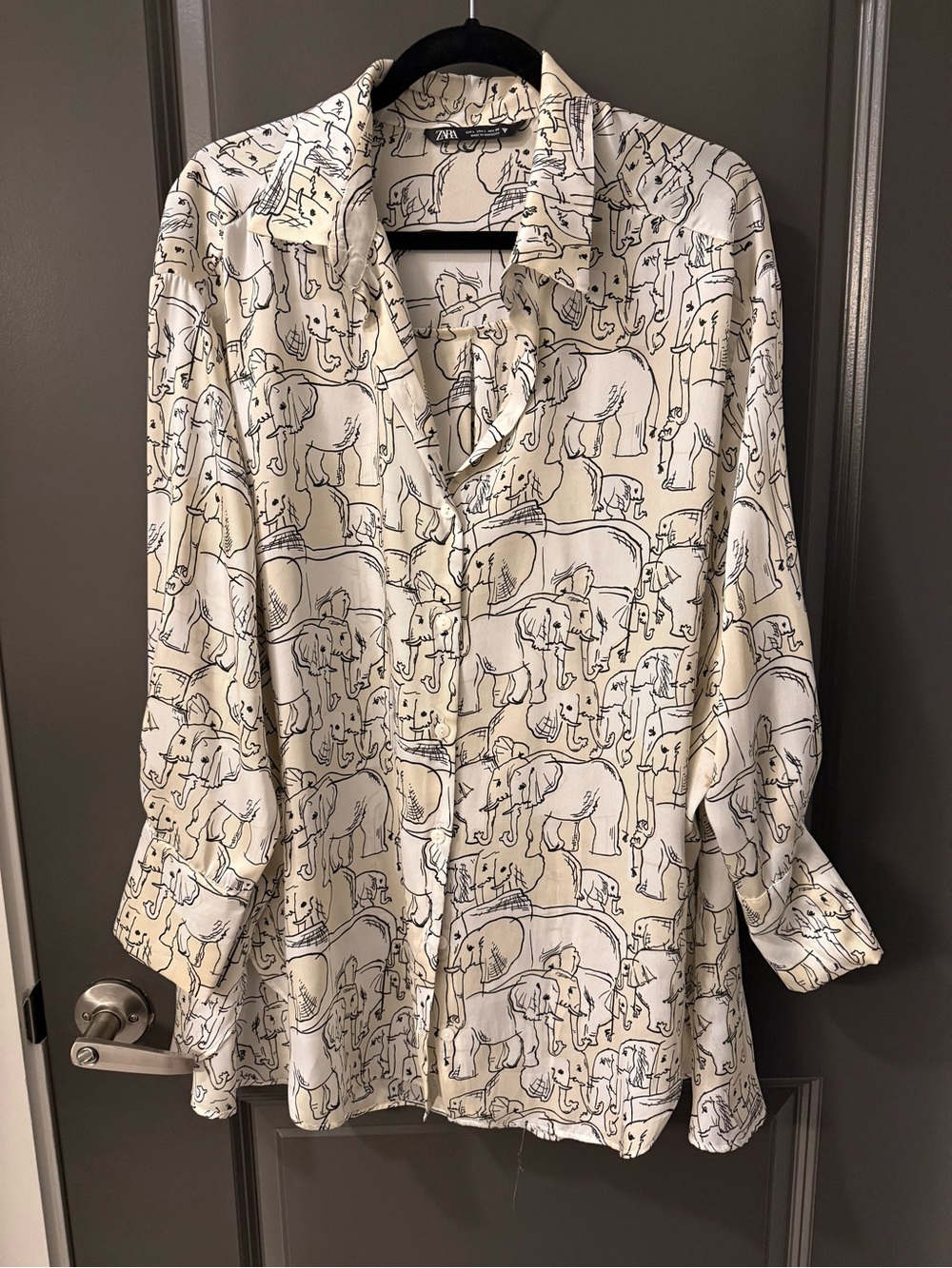 ZARA Cream Elephant Print Button-Up Shirt